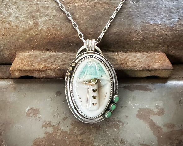 Porcelain Mushroom Necklace with Chrysoprase