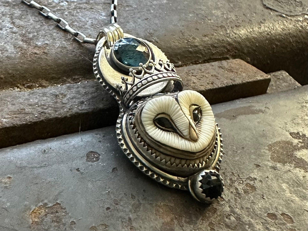 Barn Owl with Kyanite Necklace