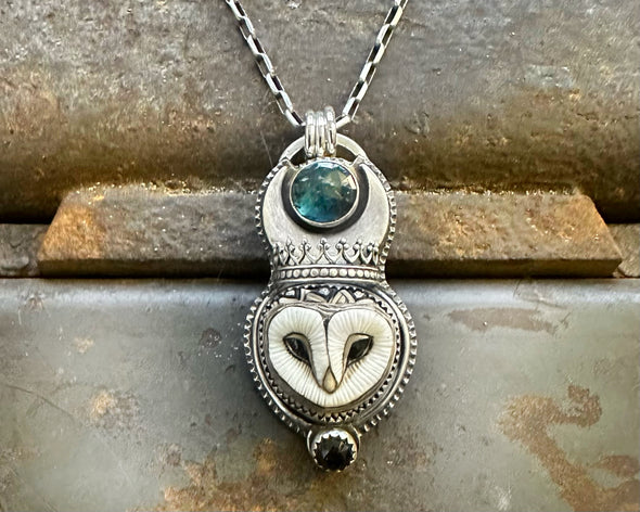 Barn Owl with Kyanite Necklace