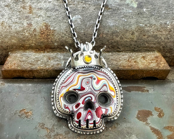 Fordite Skull with Citrine