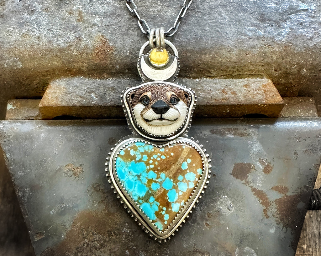 Otter with Turquoise Heart Necklace