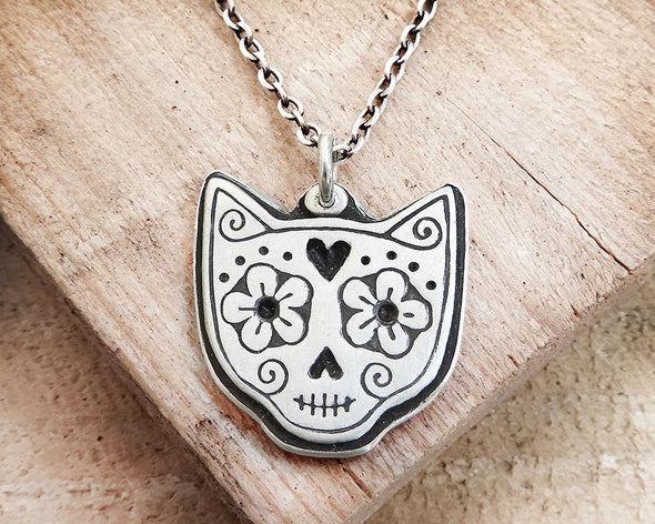 Cat Sugar Skull Necklace