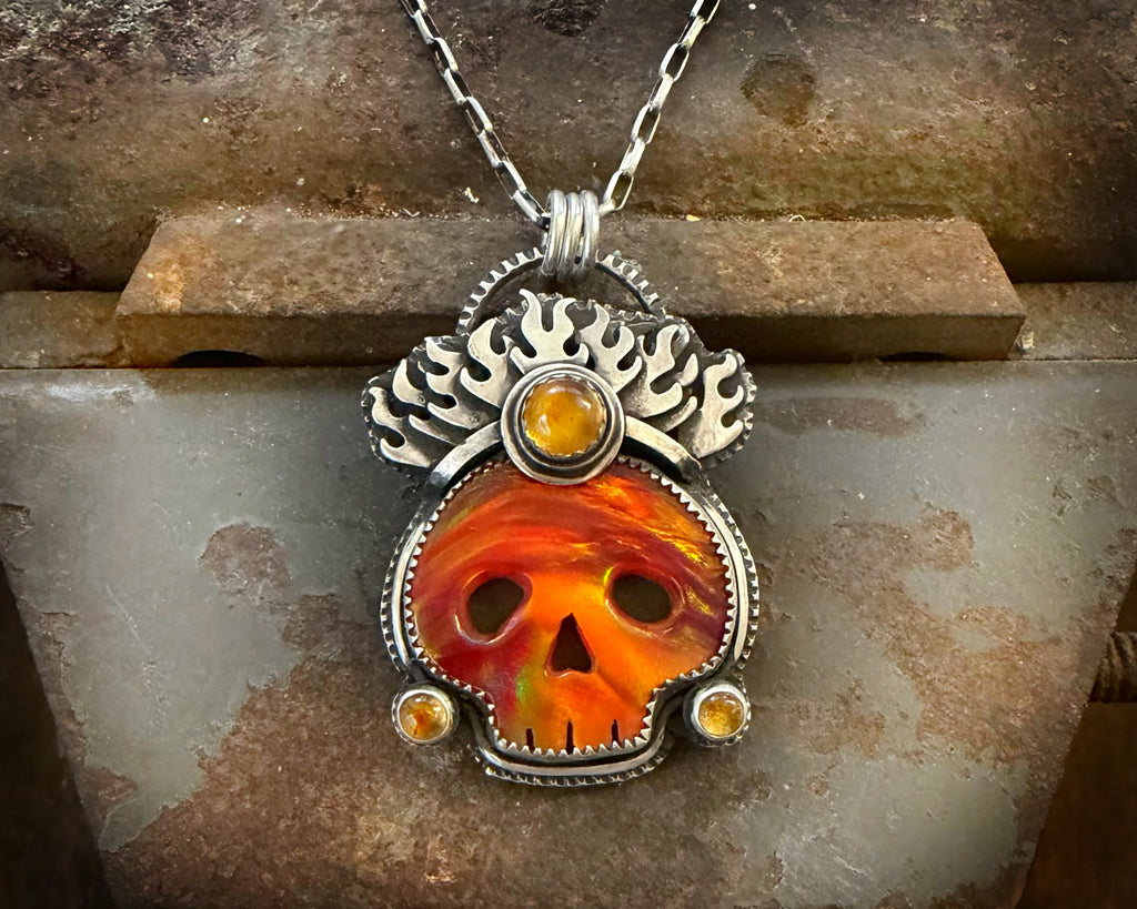 Fiery Orange Aurora Opal Skull