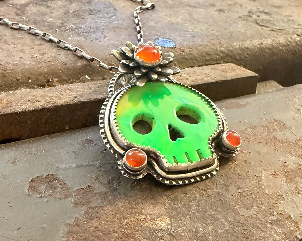 Green Aurora Opal Skull