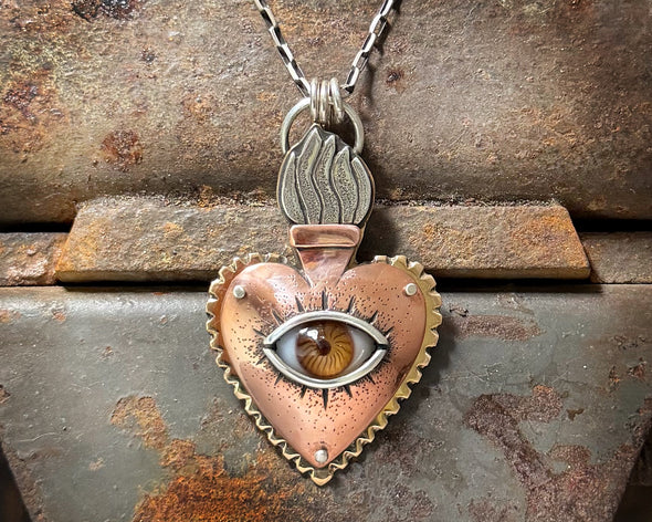 Mixed Metal Sacred Heart with Glass Eye