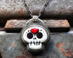 Porcelain Skull with Red Heart
