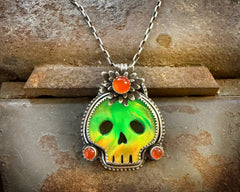 Green Aurora Opal Skull