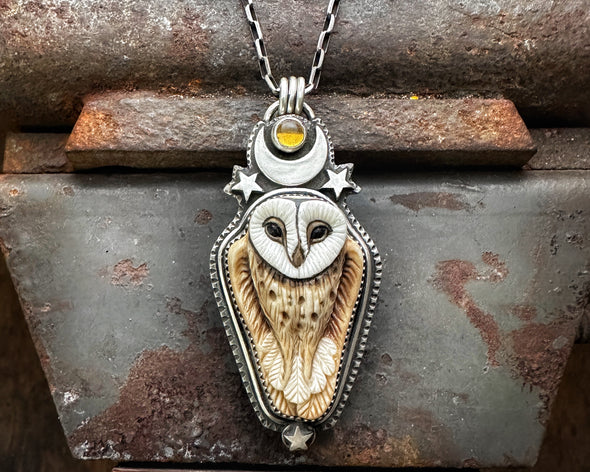 Barn Owl Necklace with Citrine