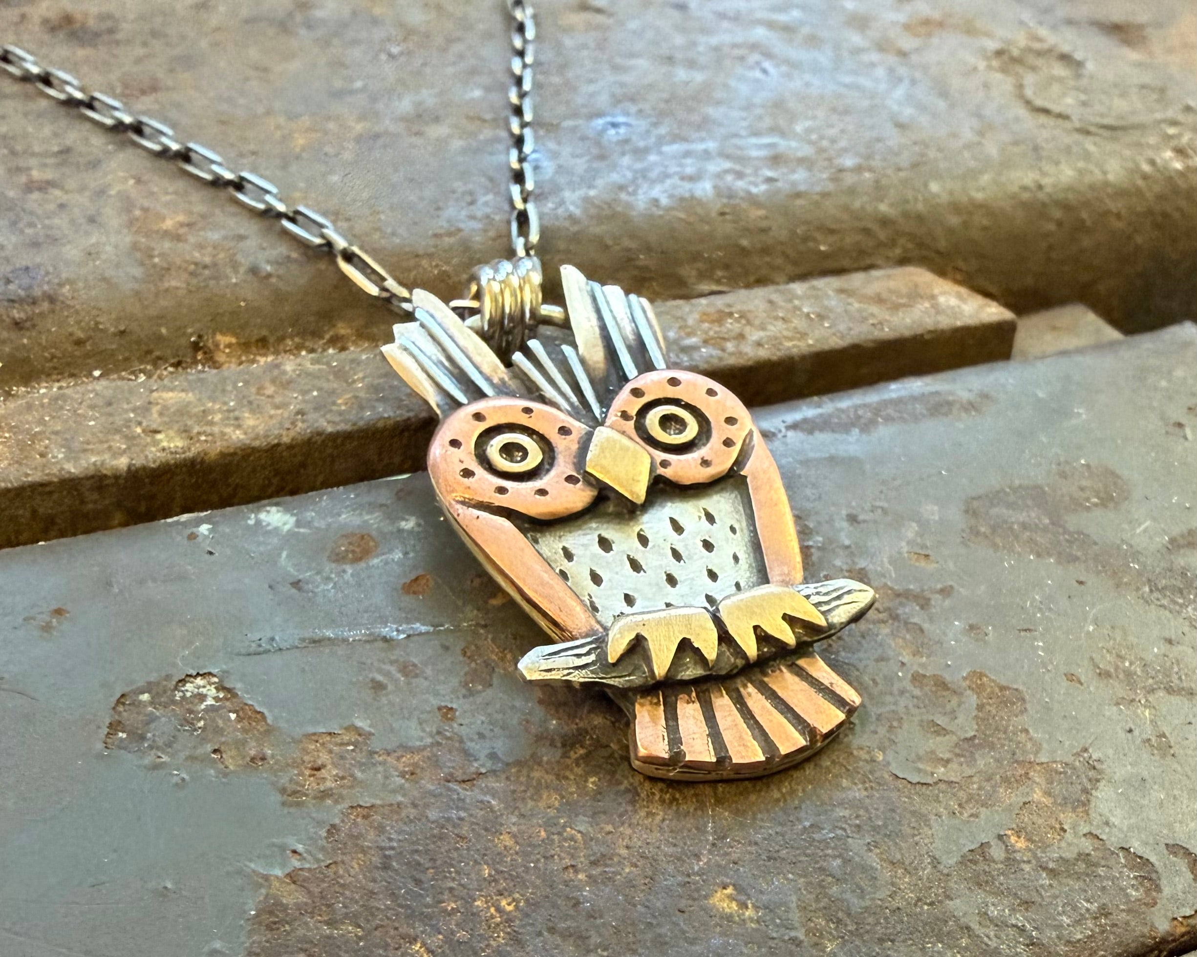 Mixed Metal Owl #1 – Lulu Bug Jewelry