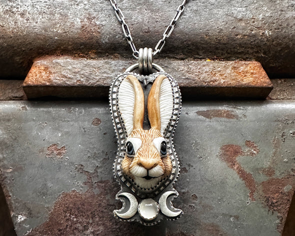 Porcelain Rabbit Moon Necklace