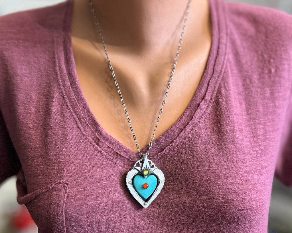 Turquoise Sacred Heart Necklace