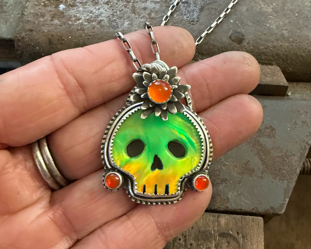 Green Aurora Opal Skull
