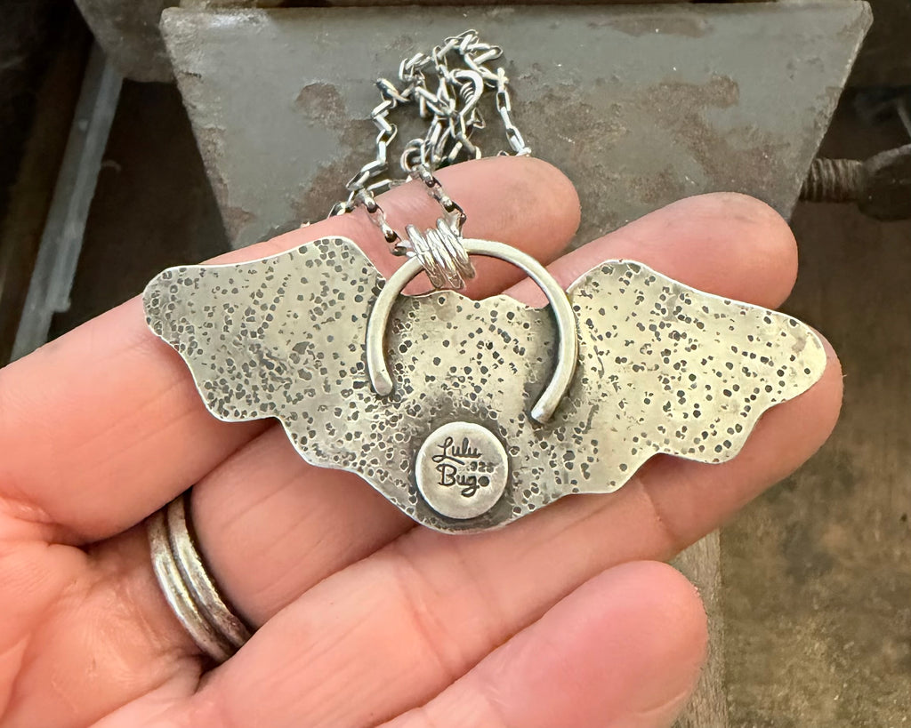 Dark Aurora Opal Bat Necklace