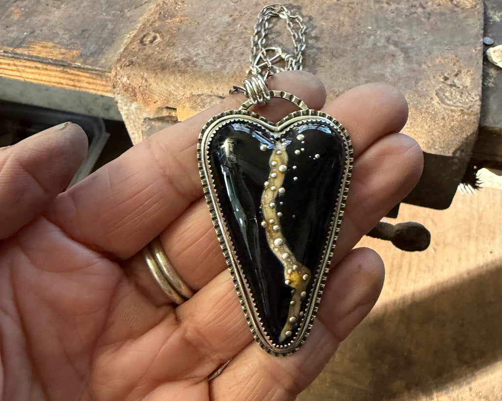 Black Lampwork Heart Necklace