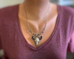 Bison Skull Necklace With Barbed Wire