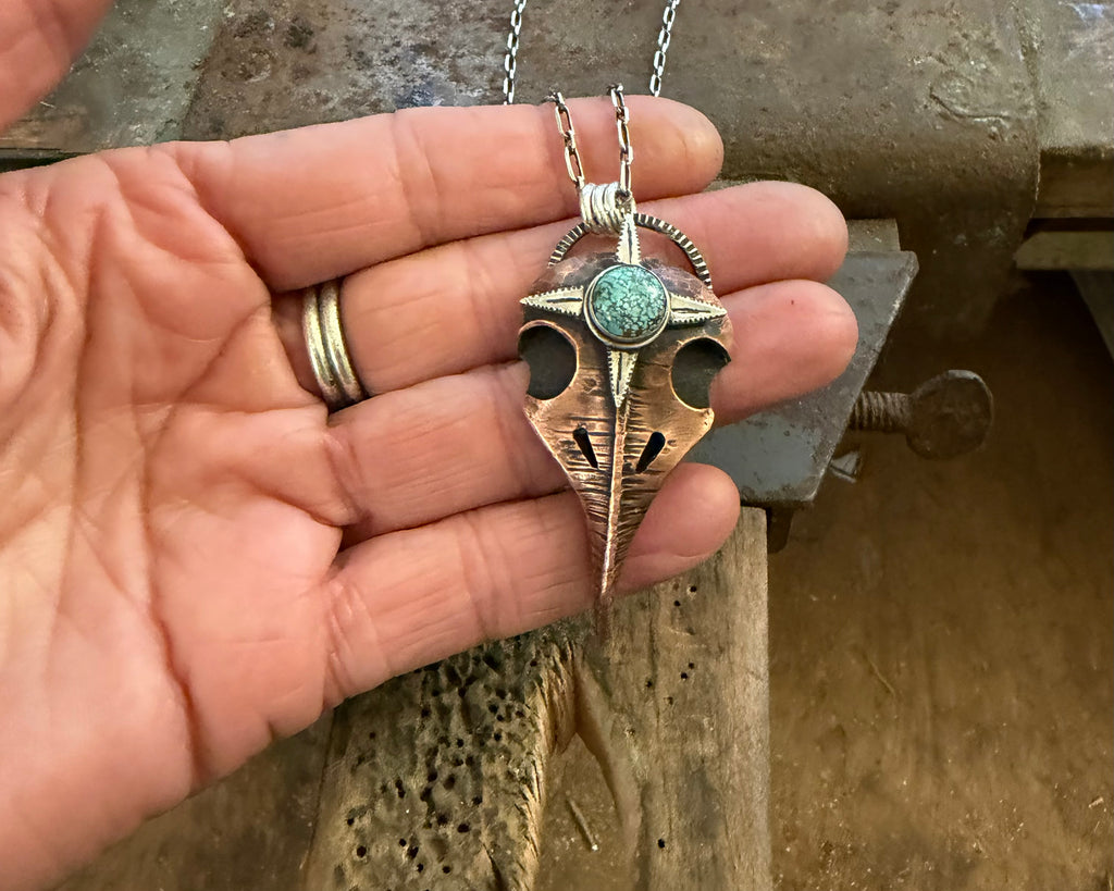 Copper Raven Skull Necklace