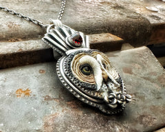 Great Grey Owl with Garnet Necklace