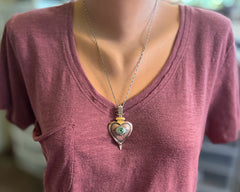 Mixed Metal Sacred Heart Necklace/Brooch