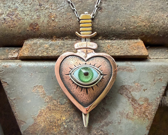 Mixed Metal Sacred Heart Necklace/Brooch