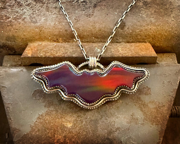 Dark Aurora Opal Bat Necklace