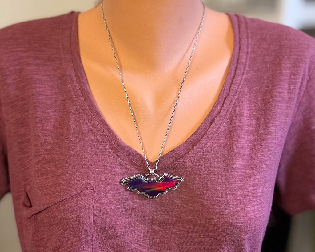 Dark Aurora Opal Bat Necklace
