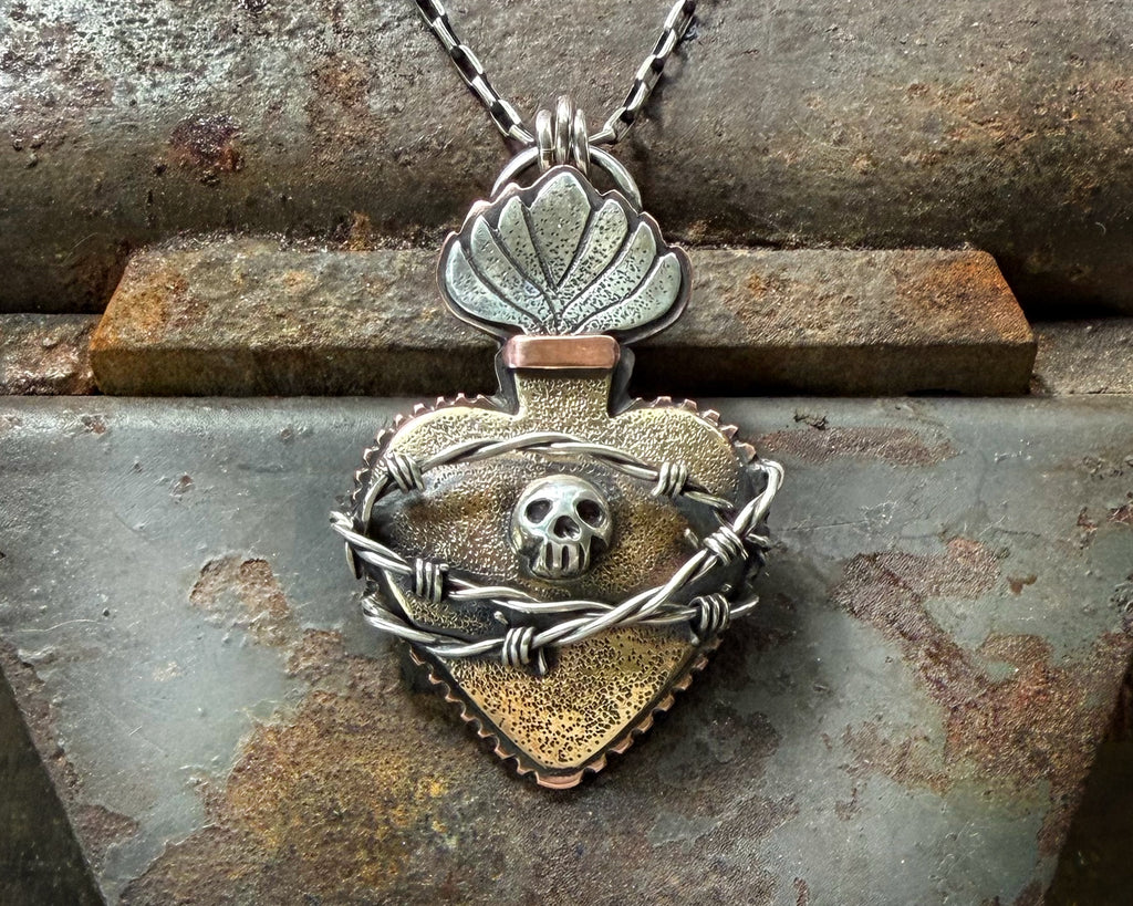 Mixed Metal Sacred Heart with Barbed Wire