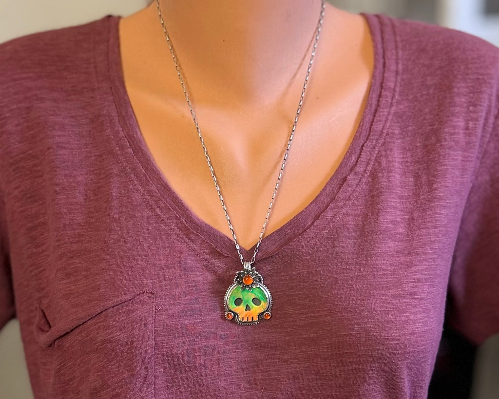 Green Aurora Opal Skull