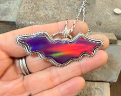 Dark Aurora Opal Bat Necklace