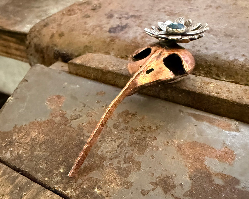 Hummingbird Skull Brooch
