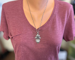 Barn Owl with Pinapple Lily and Peridot Necklace