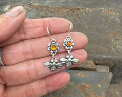 Bee Earrings with Madeira Citrine