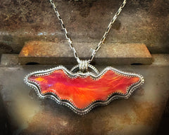 Fiery Orange Aurora Opal Bat Necklace
