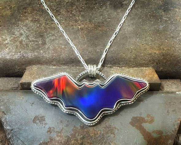 Dark Aurora Opal Bat Necklace