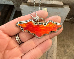 Fiery Orange Aurora Opal Bat Necklace