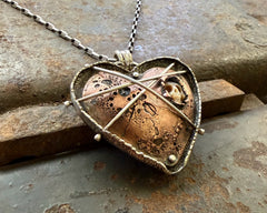Copper and Sterling Silver Heart with Pearl Skull