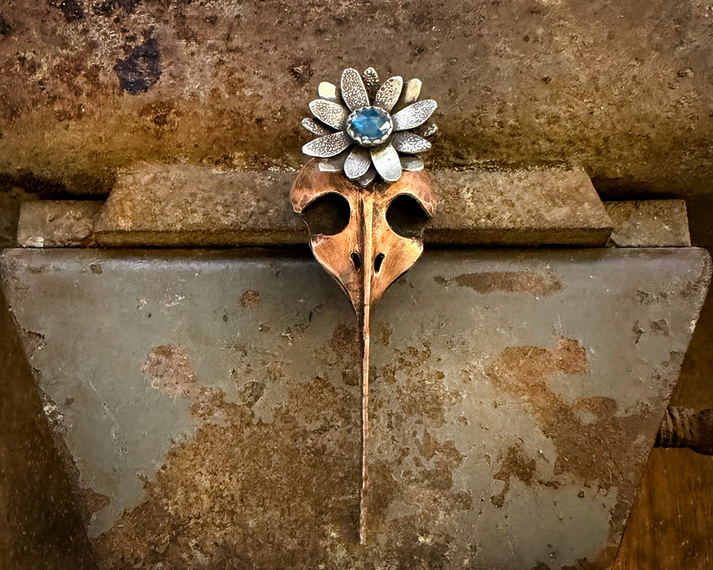 Hummingbird Skull Brooch