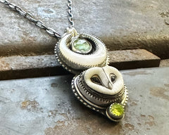 Barn Owl with Kyanite and Peridot Necklace