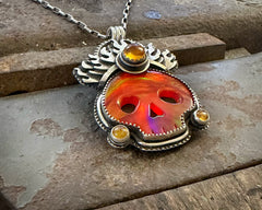 Fiery Orange Aurora Opal Skull