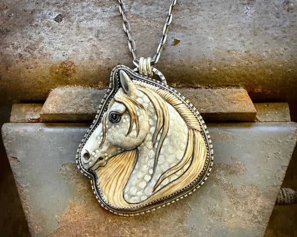 Dapple Grey Porcelain Horse Necklace