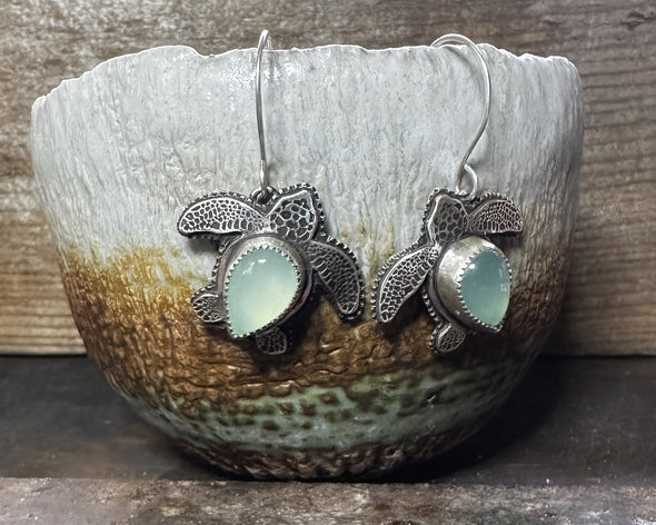 Sea Turtle Earrings with Aqua Chalcedony