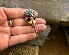 Hummingbird Skull Brooch