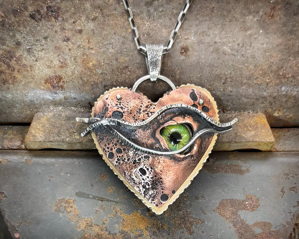 Mixed Metals Heart with Glass Eye