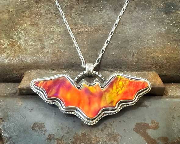 Orange Aurora Opal Bat Necklace
