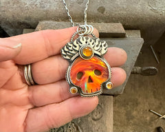 Fiery Orange Aurora Opal Skull