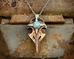 Copper Raven Skull Necklace