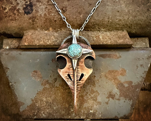 Copper Raven Skull Necklace