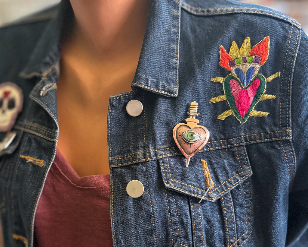 Mixed Metal Sacred Heart Necklace/Brooch