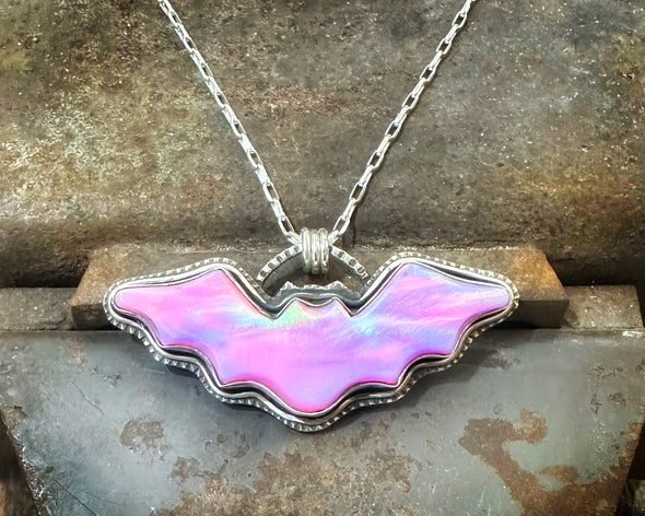 Pink Aurora Opal Bat Necklace