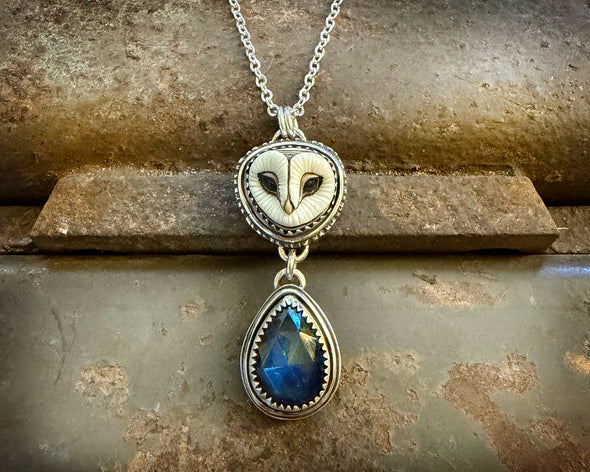Barn Owl Necklace With Labradorite
