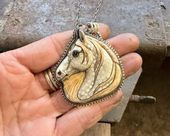 Dapple Grey Porcelain Horse Necklace